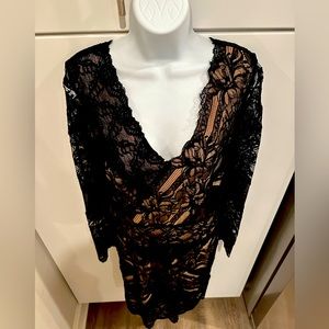Gorgeous Black Lace Deep V Cocktail Dress by Nicole Miller